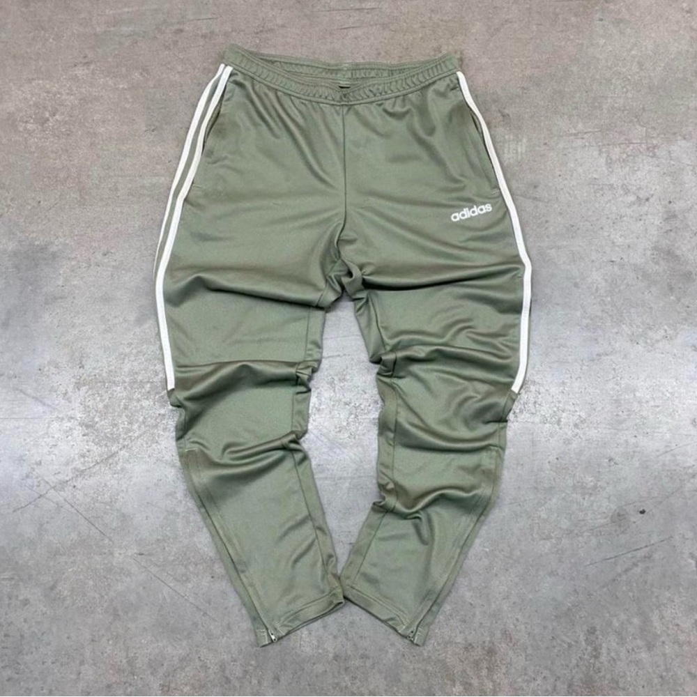 adidas Olive Green Track Joggers with White Stripes